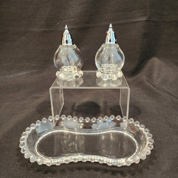 Imperial Glass Candlewick Sugar,Creamer Tray Set Includes Salt and Peppe… - Picture 13 of 13